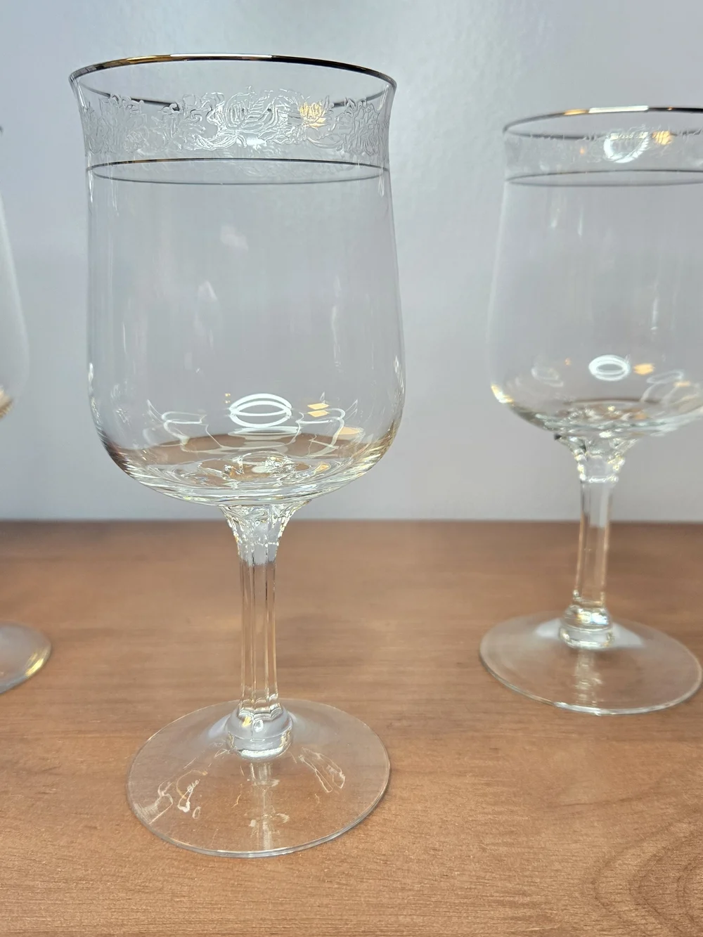 Vintage Lenox Moonspun Etched Platinum Rim Crystal Set Of 4 Wine Glasses 7